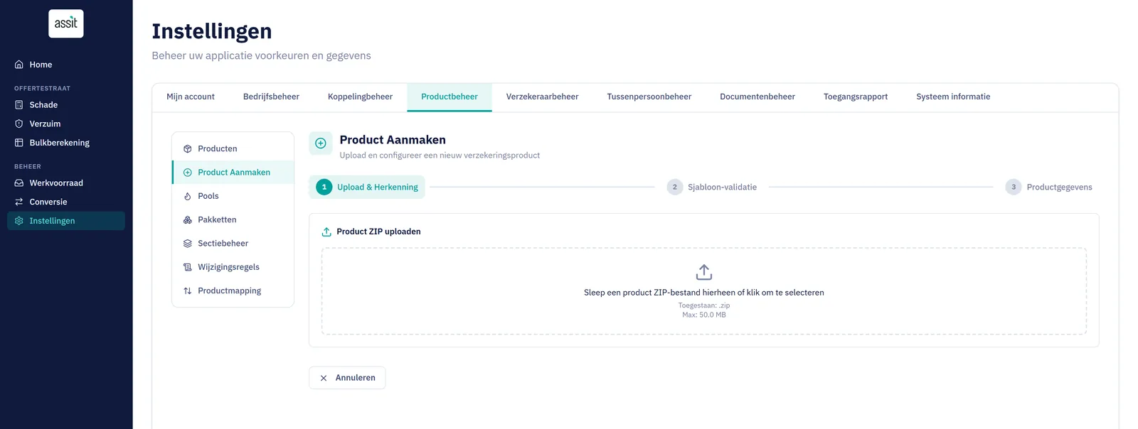 Assitweb, Productbeheer: een nieuw product aanmaken door het AFD-pakket als zip te uploaden